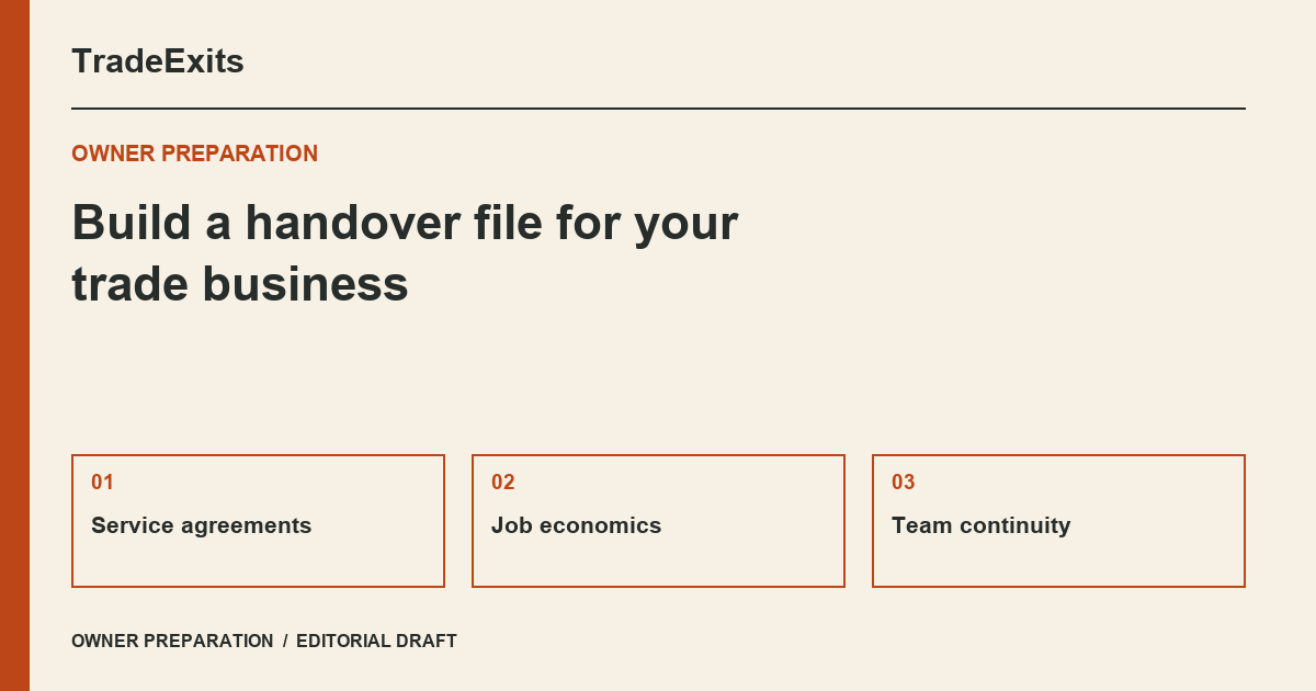 TradeExits preparation diagram: Service agreements, Job economics, Team continuity